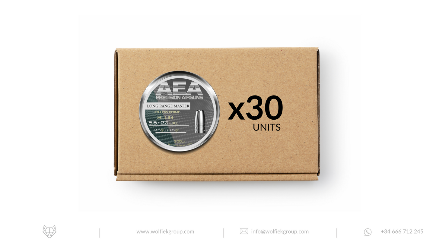 Master box · AEA Long Range Master Hollow Point Slugs · Cal .22 (5.5mm) · Weight 2.5g (38.6gr)