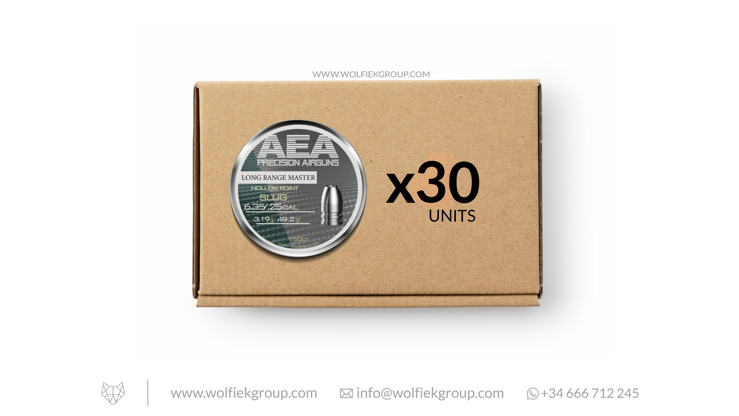 Master box · AEA Exact Slug Heavy (+) Hollow Point · Cal .25 (6.35mm) · Weight 3.19g (49.2gr)